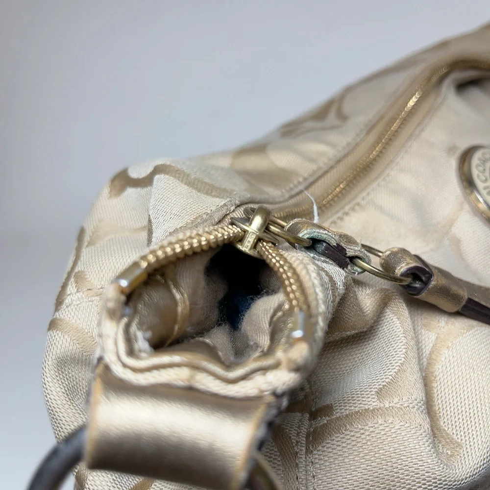 Coach Womens Canvas Stripe Patch Hobo Tan Shoulder Bag